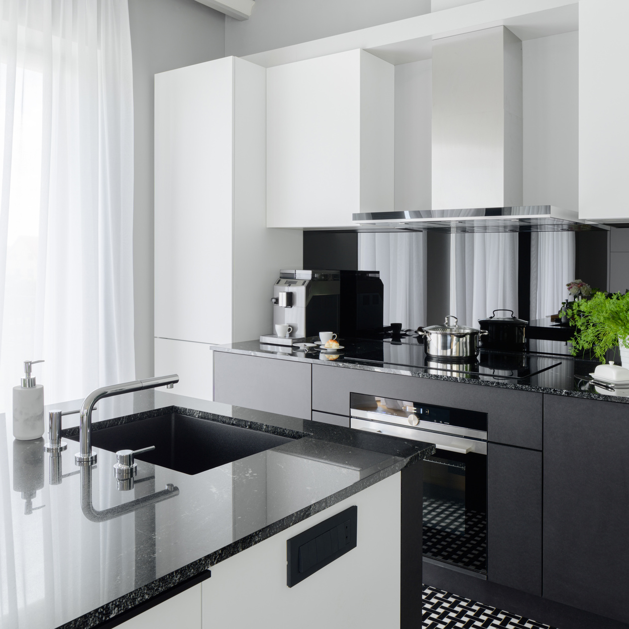 Fancy black and white kitchen